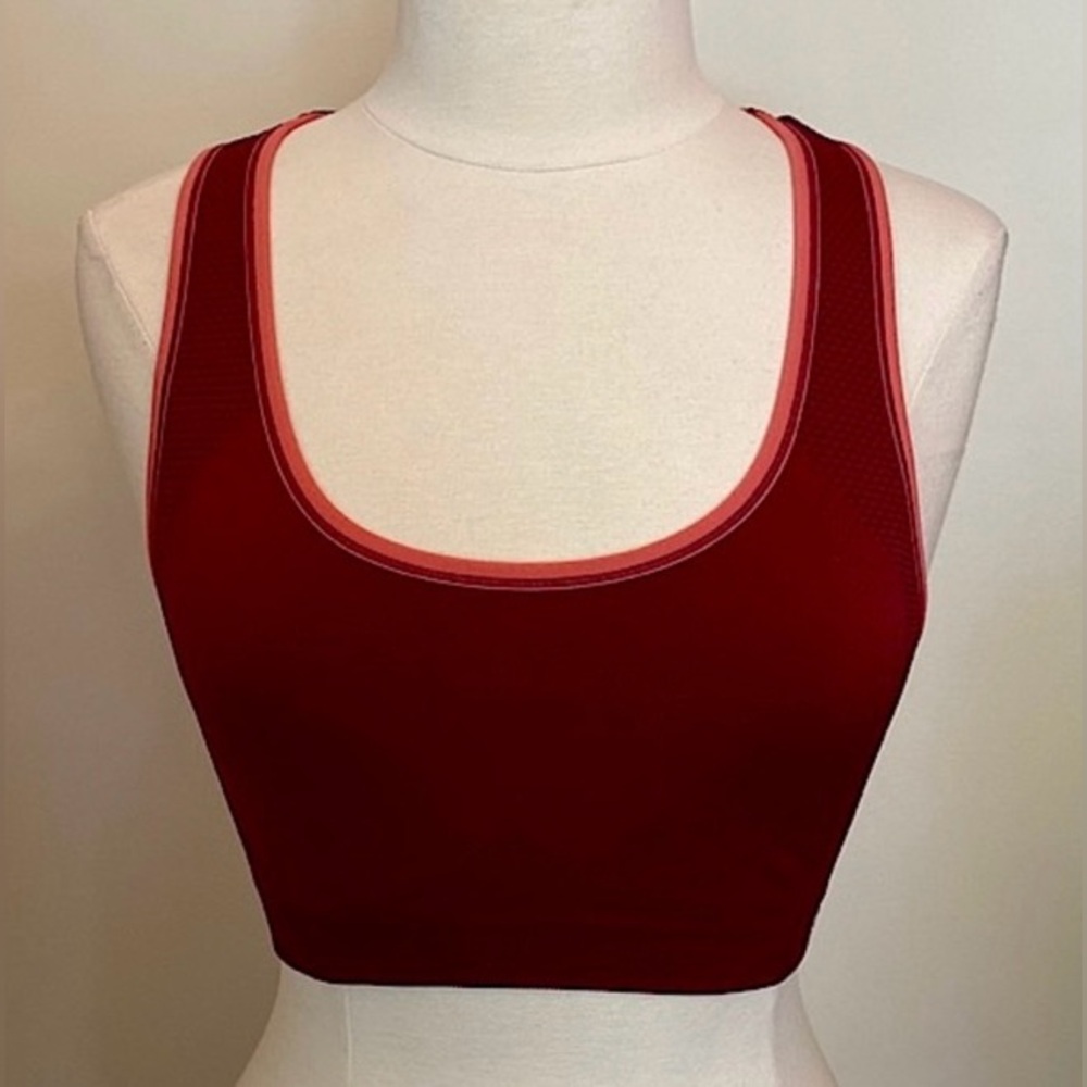 Danskin NOW Active Maroon Coral Trim  SZ L Racerback Gorpcore Sporty Sports Bra